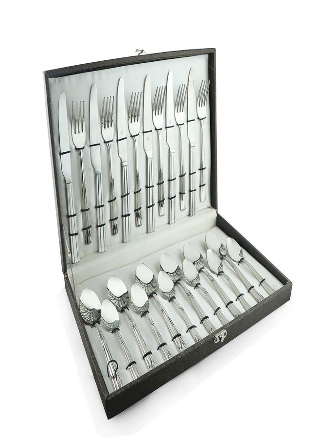 FnS Venice 24 Pc Stainless Steel Cutlery Set with Leatherette Box (6 Dinner Spoon, 6 Dinner Fork, 6 Tea Spoon, 6 Dinner Knives) - Image 1